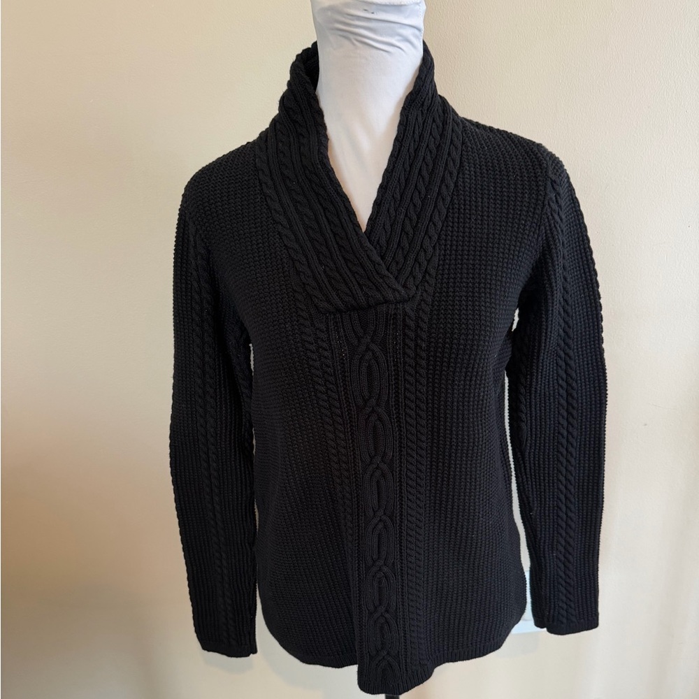 Nautica Women's Black Cable Knit Shawl Collar Sweater - Size L